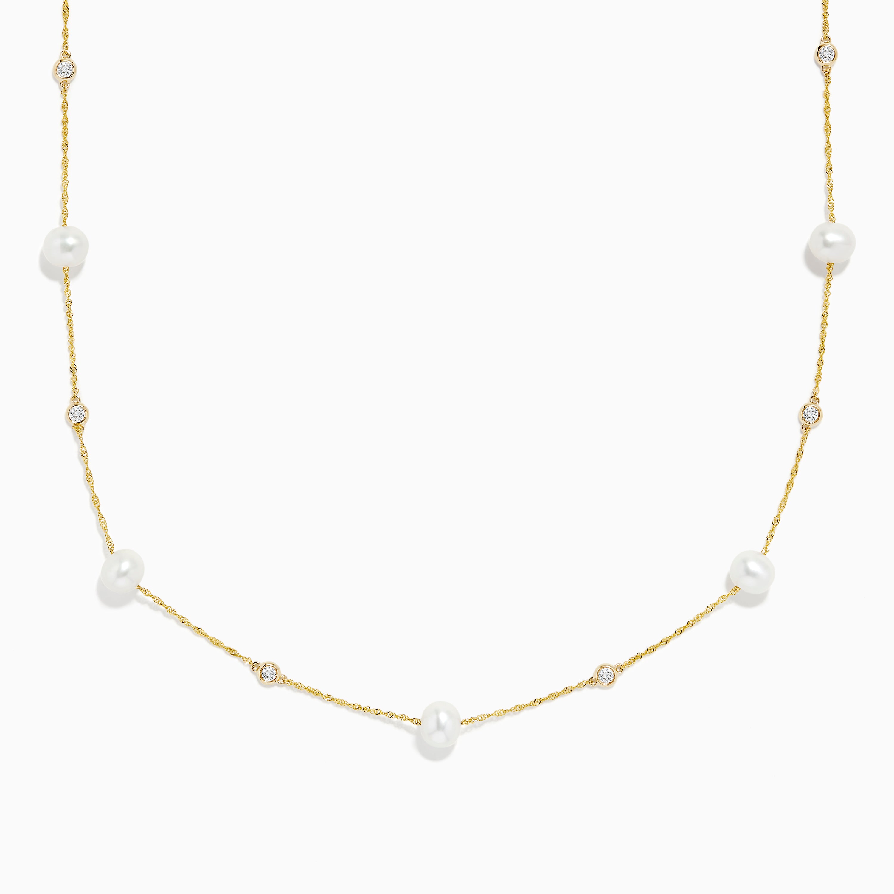 Effy 14K Yellow Gold Pearl and Diamond Station Necklace