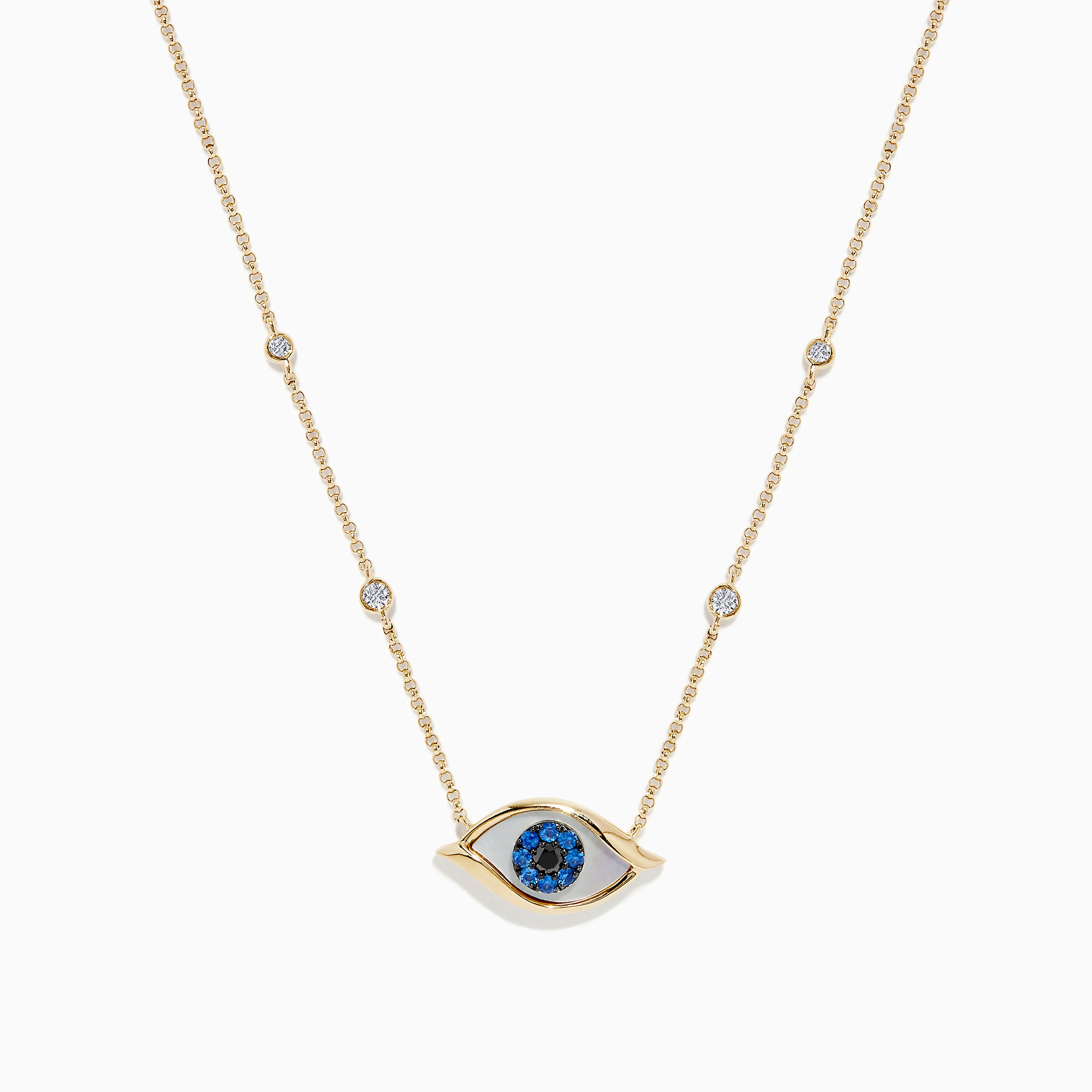 Effy Novelty 14K Yellow Gold Sapphire and Diamond Evil Eye Necklace