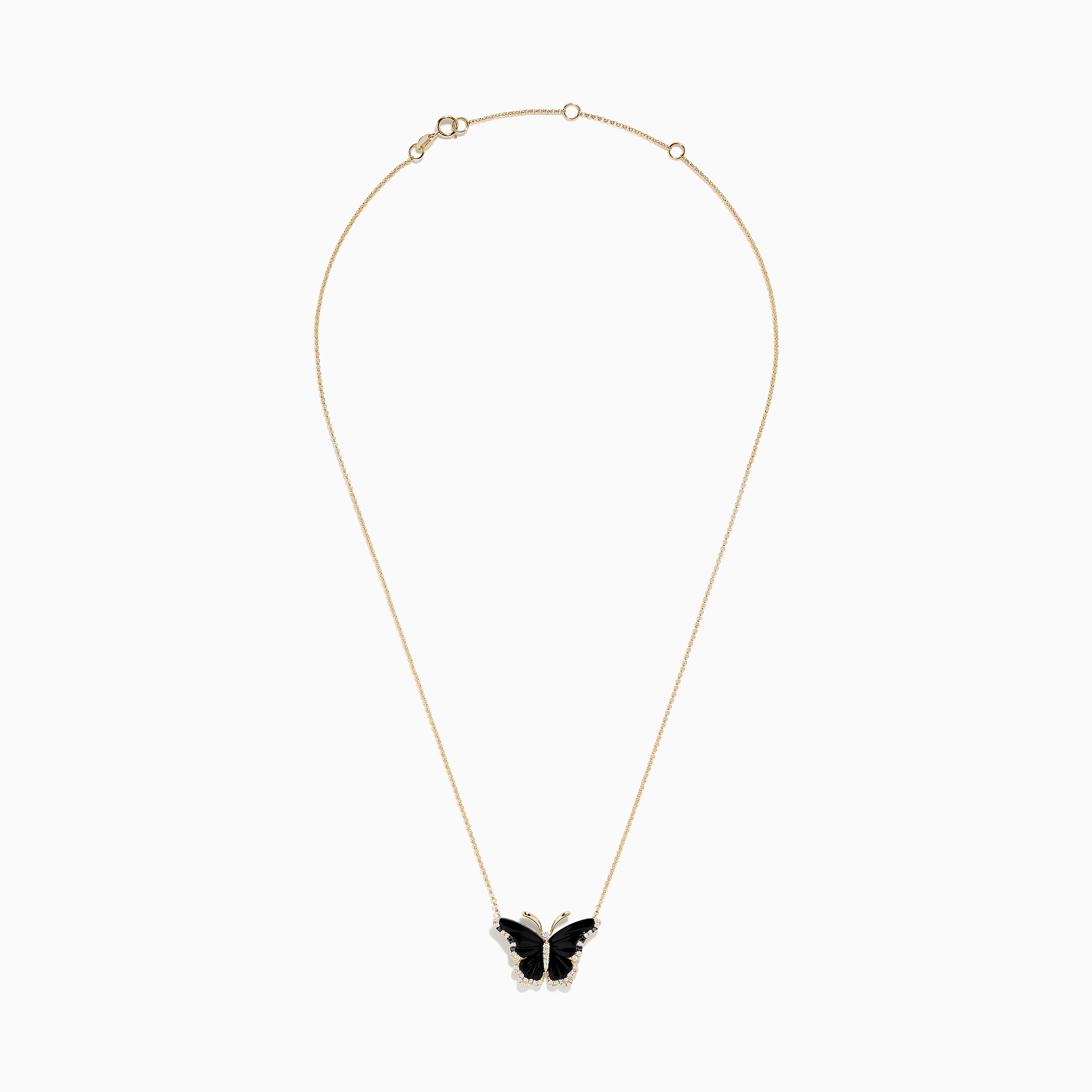 Effy Nature 14K Yellow Gold Onyx and Multi Diamond Butterfly Necklace