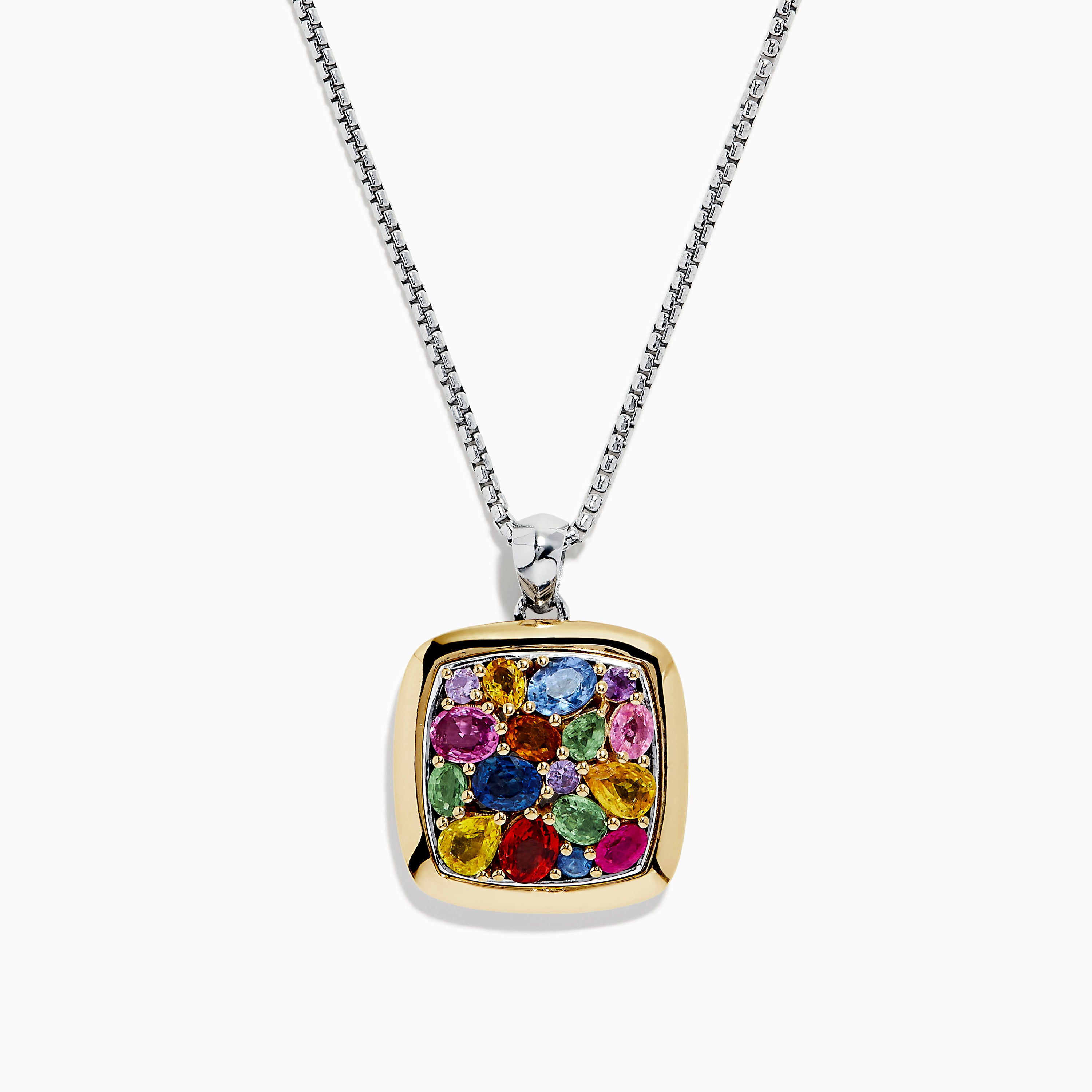 Effy Mosaic 925 Sterling Silver and 18K Yellow Gold Multi Sapphire Pendant