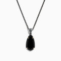 The Eclipse 925 Sterling Silver Onyx Pendant (4.56 TCW) showcases a large, teardrop-shaped onyx in a decorative bezel setting on a sterling silver chain, set against a white background.