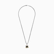 Mens Sterling Silver Onyx Star of David Pendant, 0.60 TW, showcases a striking black onyx center set in sterling silver with silver and gold textured accents.
