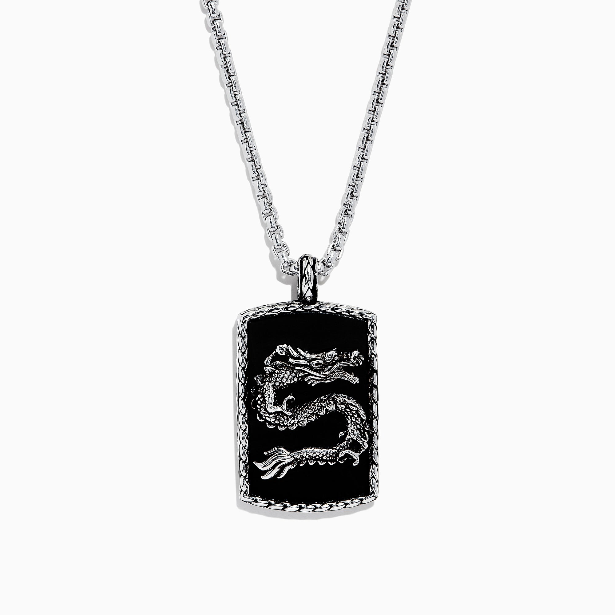 Effy Men's 925 Sterling Silver Onyx Dragon Dog Tag Pendant, 21.50 TCW