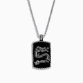 This mens 925 sterling silver onyx dragon dog tag pendant features a detailed dragon design and weighs 21.50 TCW.