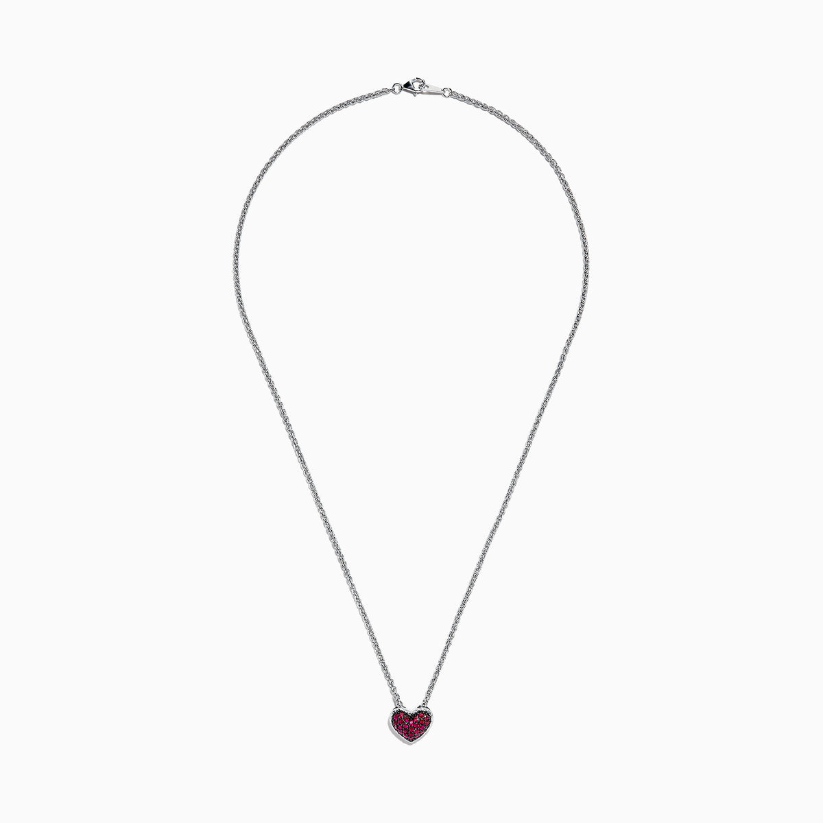 The 925 Sterling Silver Ruby Heart Pendant, 0.65 TCW, is featured on a simple white background, showcasing its ruby heart design with sparkling red gemstones.