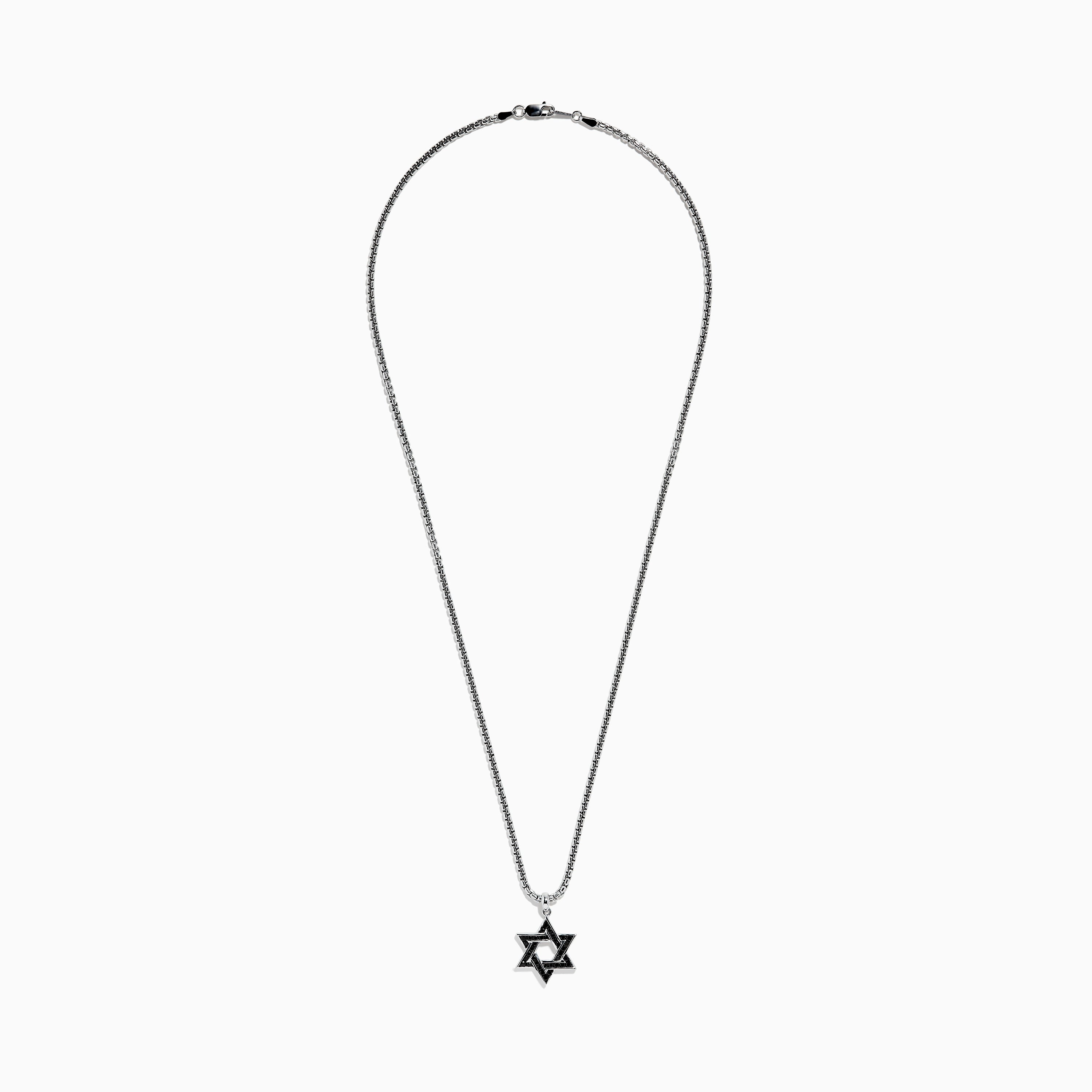 Men's 925 Sterling Silver Black Sapphire Star of David Pendant