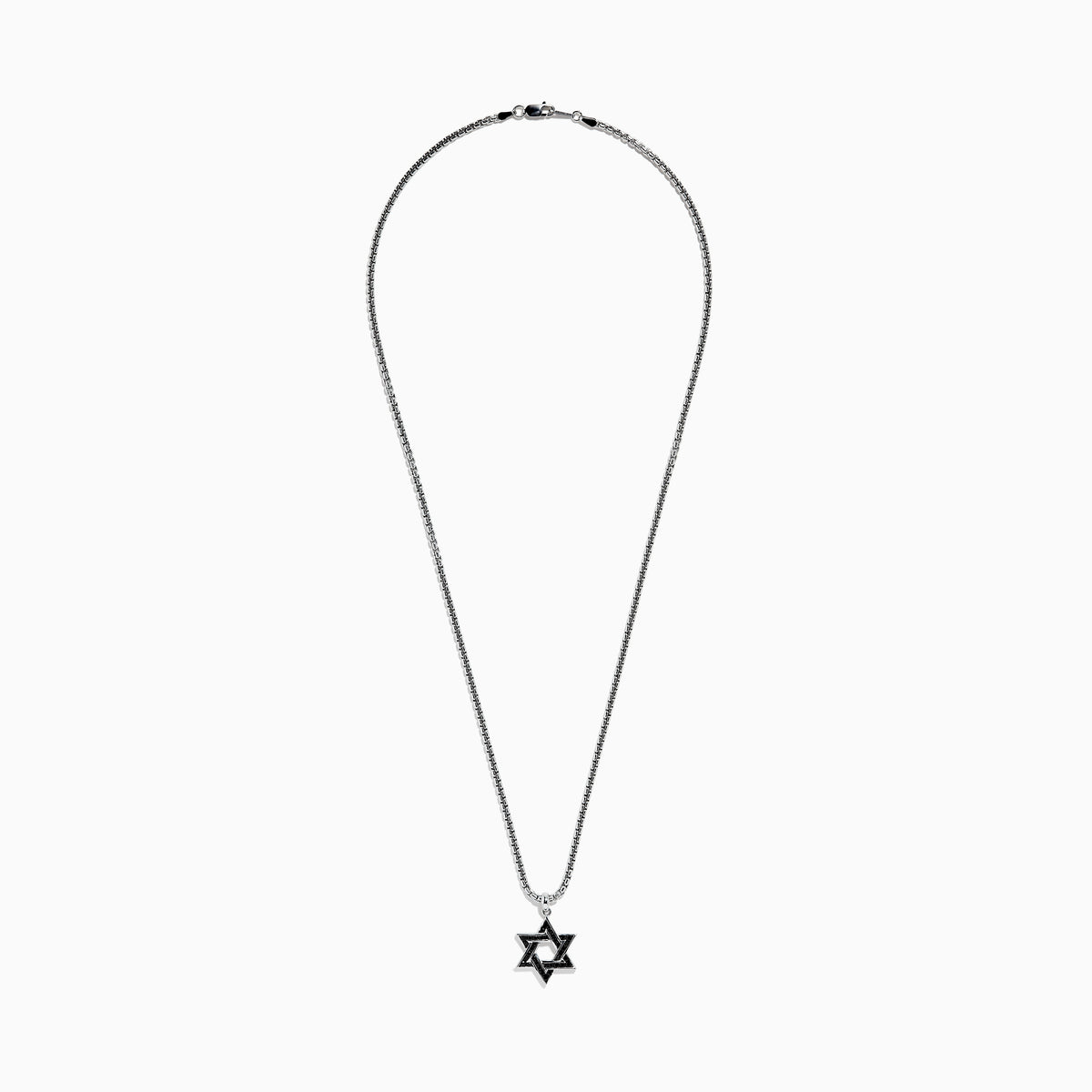 Mens 925 Sterling Silver Star of David Pendant, accented with striking black sapphires for a bold look.