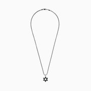 Mens 925 Sterling Silver Star of David Pendant, accented with striking black sapphires for a bold look.