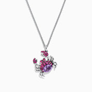 A sterling silver necklace featuring the Seaside Crab pendant, adorned with multi gemstones totaling 1.75 TCW—a stunning statement piece.