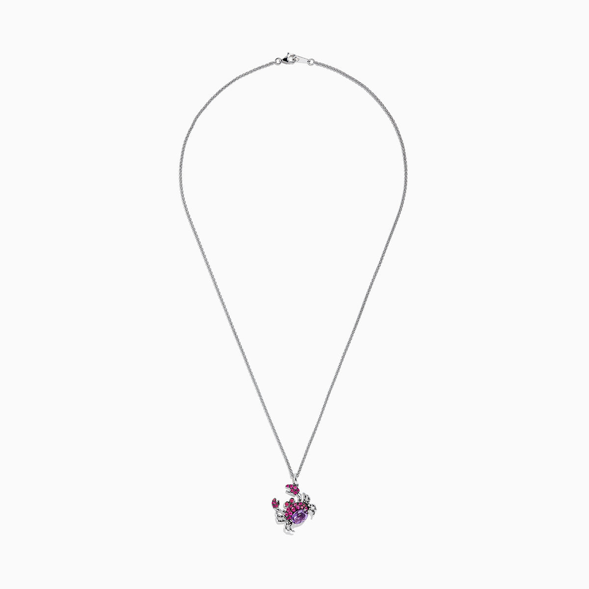 A sterling silver necklace featuring the Seaside Crab pendant, adorned with multi gemstones totaling 1.75 TCW—a stunning statement piece.