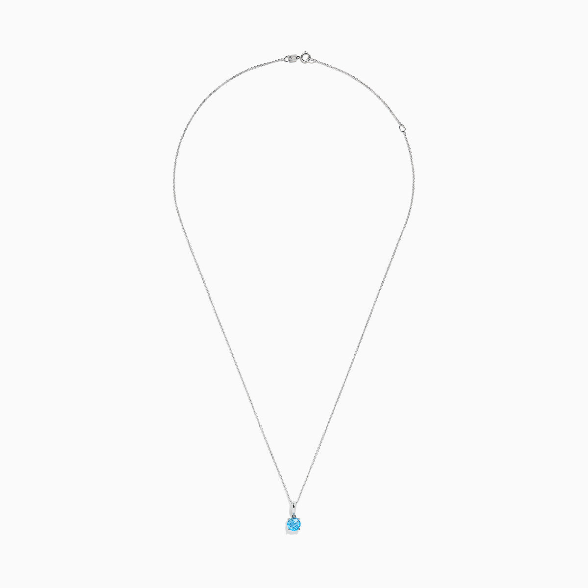 The Ocean Bleu 14K White Gold Blue Topaz Pendant, 1.00 TCW, features a single round blue topaz on a delicate white gold chain, showcased against a plain white background.