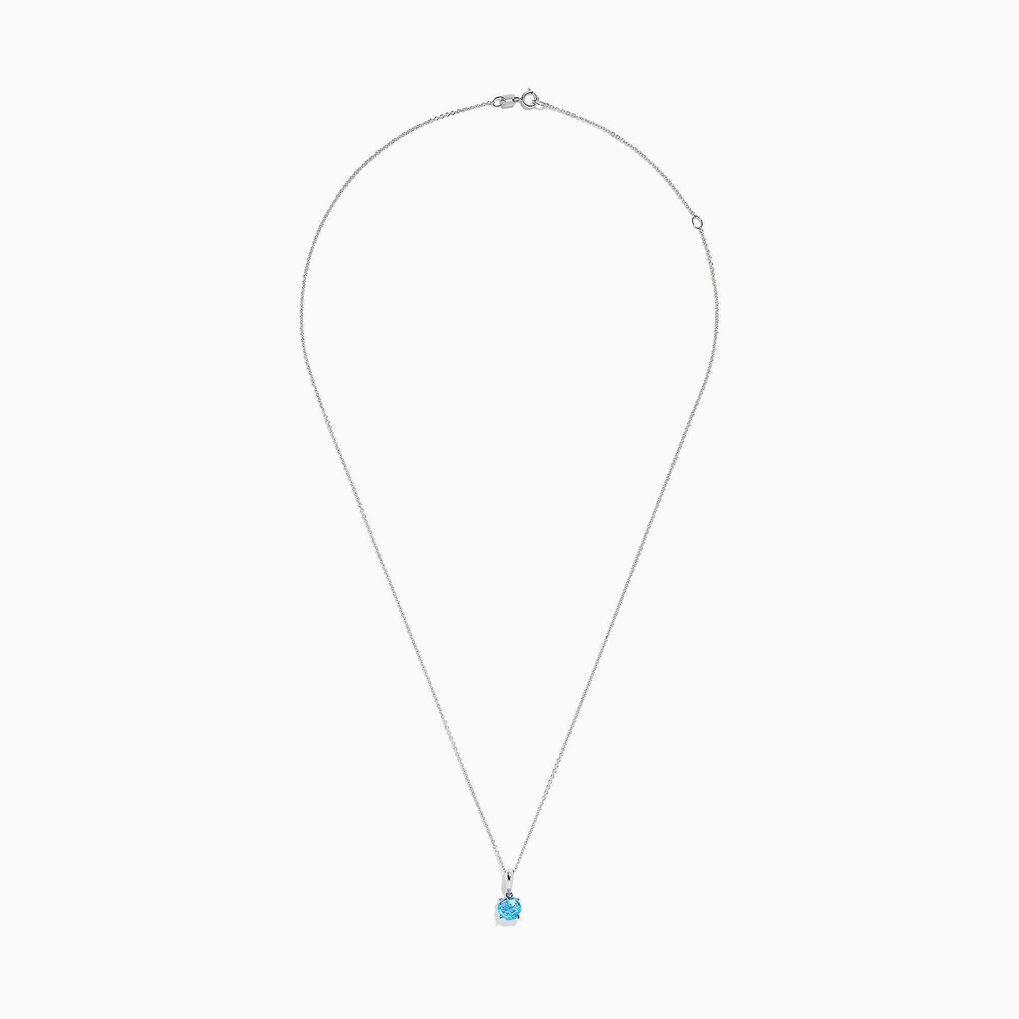 The Ocean Bleu 14K White Gold Blue Topaz Pendant, 1.00 TCW, features a single round blue topaz on a delicate white gold chain, showcased against a plain white background.
