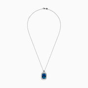 The Ocean Bleu 14K Gold London Blue Topaz and Diamond Pendant, 12.45 TCW, features a cushion-cut topaz surrounded by sparkling diamonds, shown against a white background.