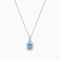 The Aquarius 14K White Gold Aquamarine and Diamond Pendant (2.62 TCW) features an emerald-cut aquamarine accented by a border of diamonds, set in white gold and shown against a plain white background.