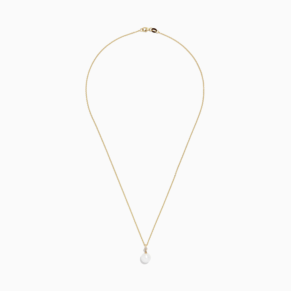 The 14K Yellow Gold Cultured Fresh Water Pearl and Diamond Pendant (0.02 TCW) features a single round pearl on a delicate chain, shown against a plain white background.