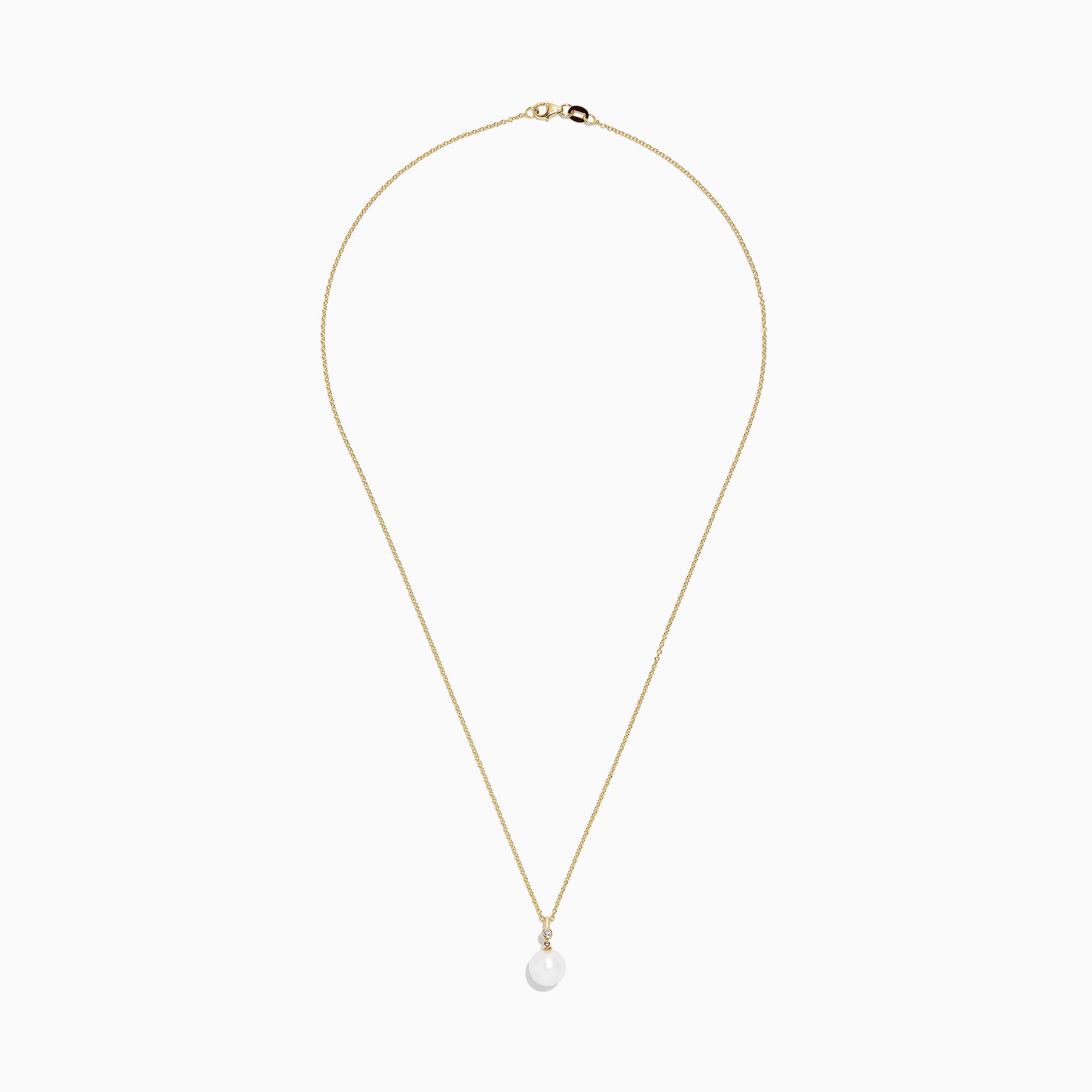 The 14K Yellow Gold Cultured Fresh Water Pearl and Diamond Pendant (0.02 TCW) features a single round pearl on a delicate chain, shown against a plain white background.