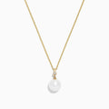 The 14K Yellow Gold Cultured Fresh Water Pearl and Diamond Pendant (0.02 TCW) features a single pearl accented by a round diamond, shown on a plain white background.