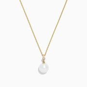 The 14K Yellow Gold Cultured Fresh Water Pearl and Diamond Pendant (0.02 TCW) features a single pearl accented by a round diamond, shown on a plain white background.