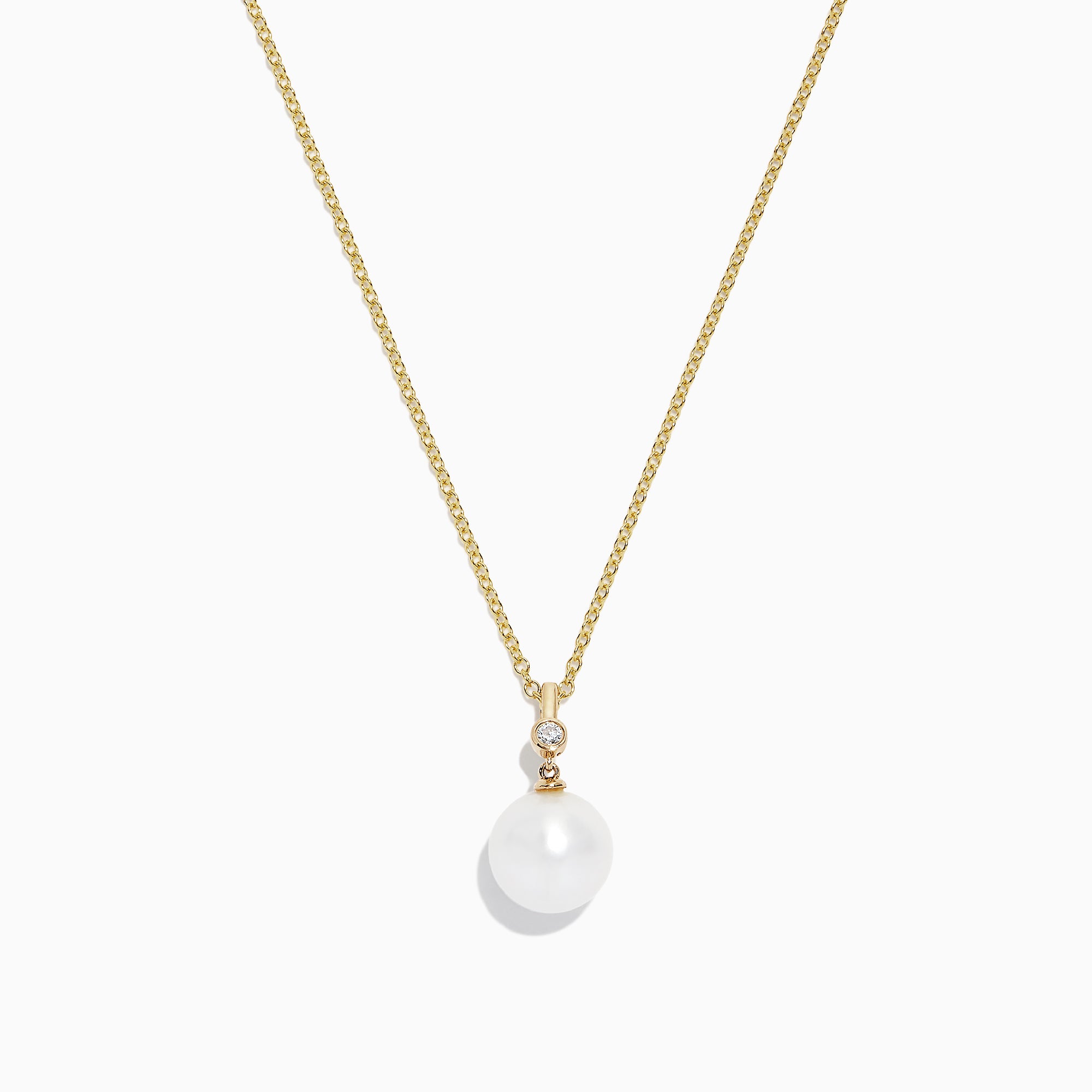 The 14K Yellow Gold Cultured Fresh Water Pearl and Diamond Pendant (0.02 TCW) features a single pearl accented by a round diamond, shown on a plain white background.