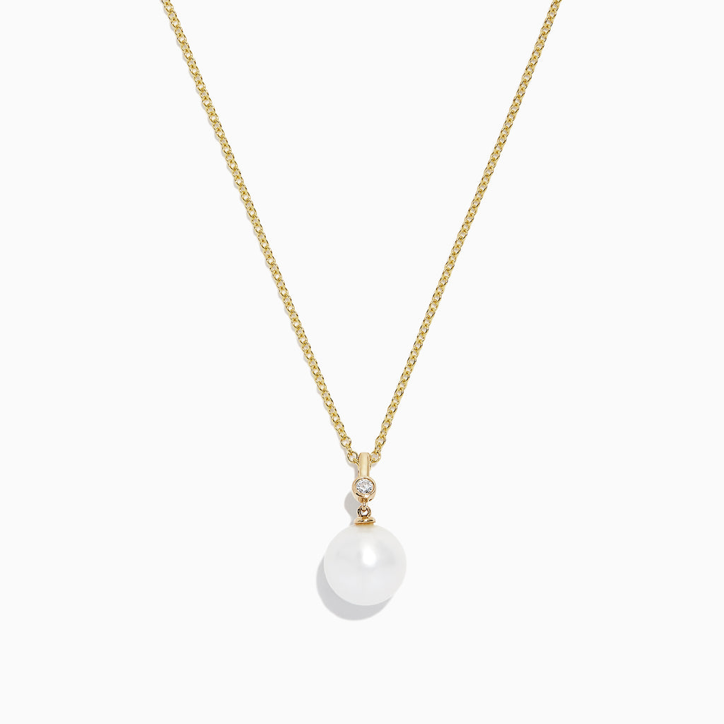 Effy 14K Yellow Gold Cultured Fresh Water Pearl and Diamond Pendant, 0.02 TCW