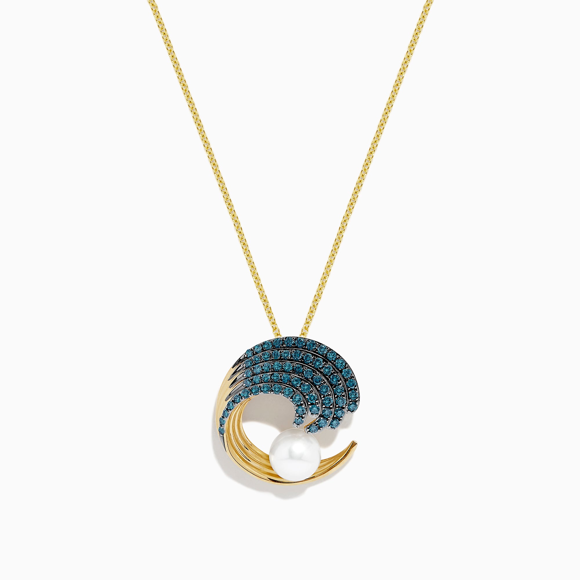 Effy Seaside 14K Yellow Gold Blue Diamond and Pearl Wave Pendant, 0.61 TCW