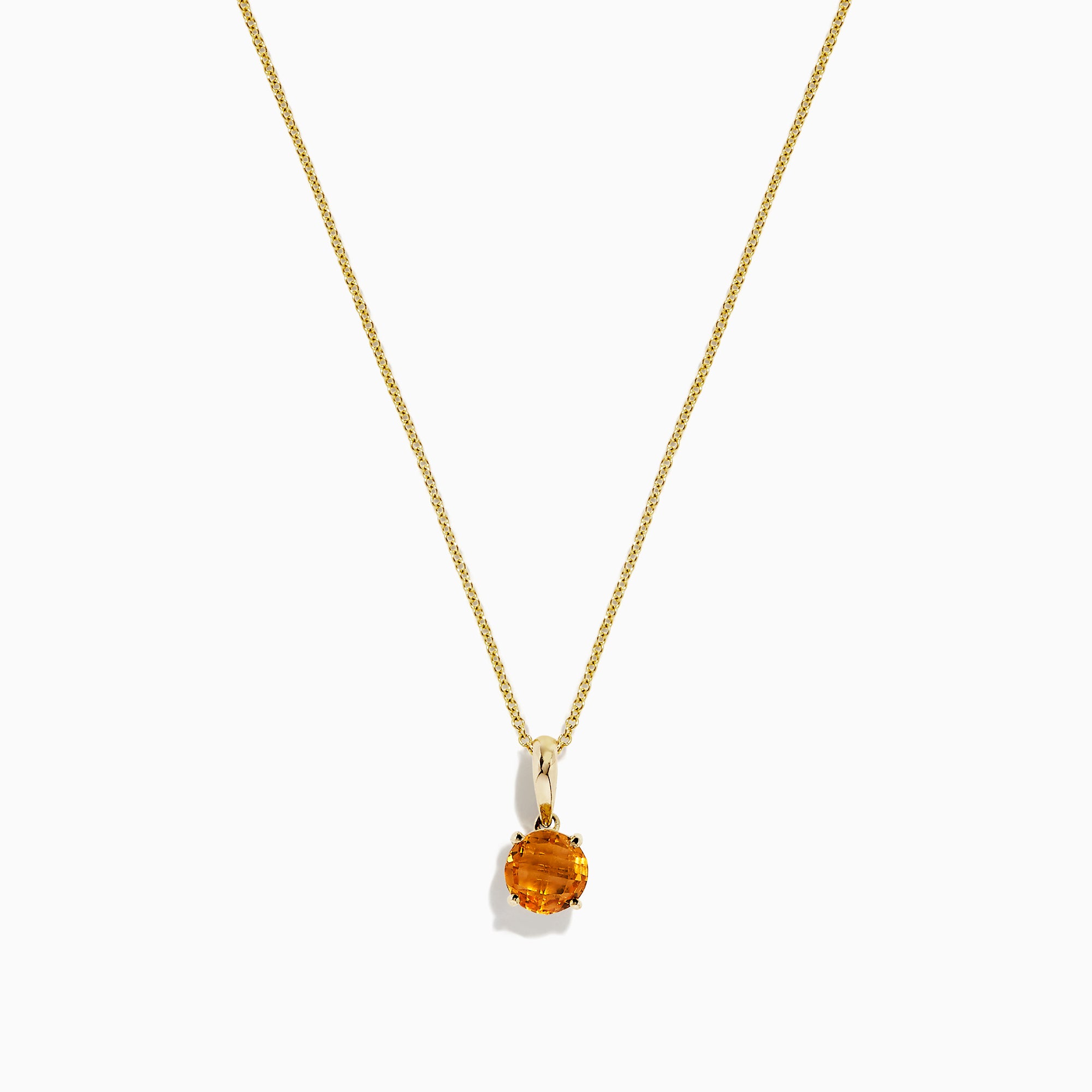 The Sunset 14K Yellow Gold Citrine Pendant (0.81 TCW) features a delicate yellow gold chain and a small round citrine in a simple gold setting, shown on a white background.