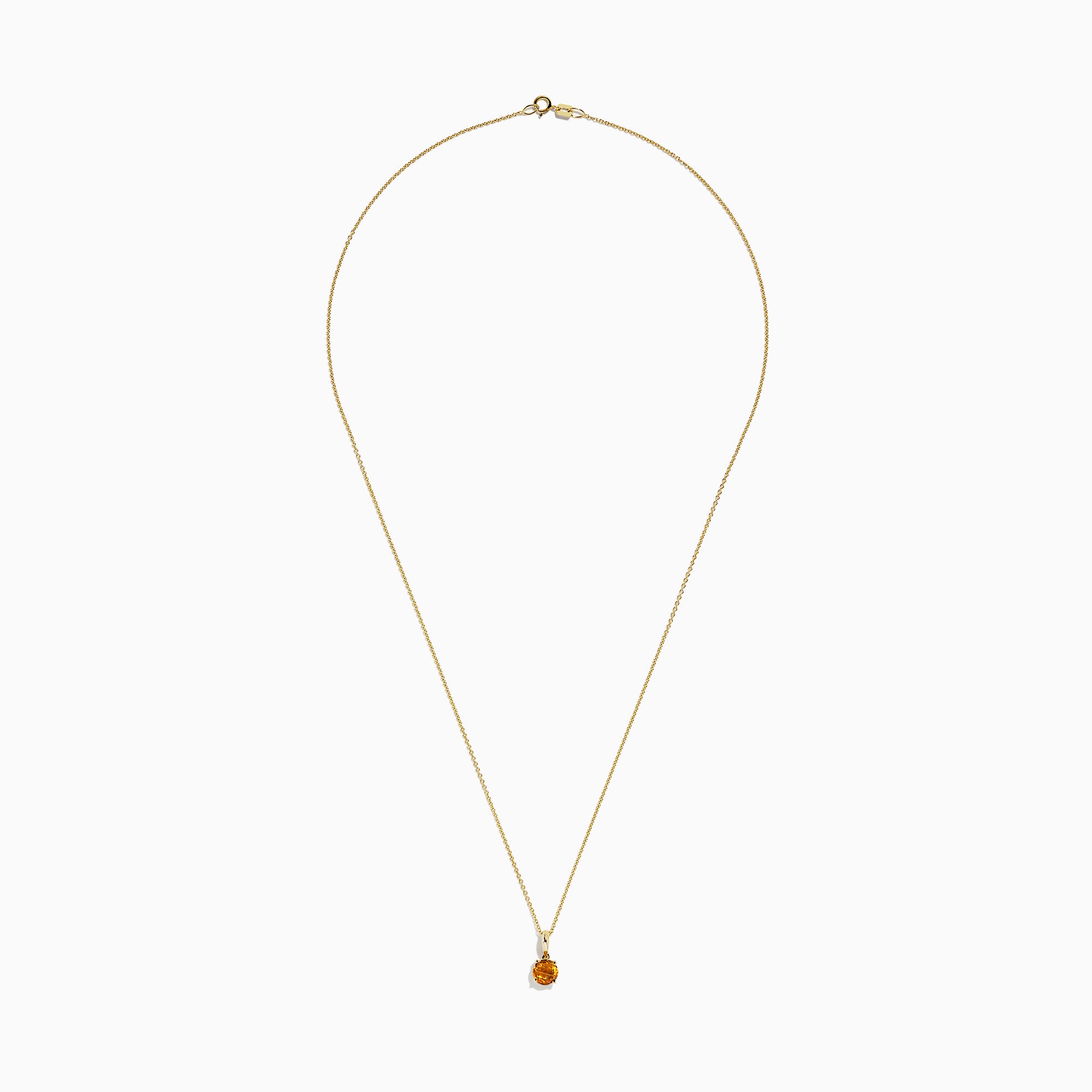 The Sunset 14K Yellow Gold Citrine Pendant (0.81 TCW) features a delicate yellow gold chain and a small round citrine in a simple gold setting, shown on a white background.