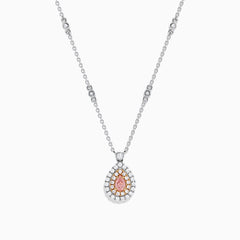 Elegant 18K gold necklace featuring a pinkish-brown certified diamond center, two rows of clear stones, and decorative chain links. Total carat weight: 0.70 TCW.