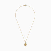 A 14K Two Tone Gold Yellow Diamond Pendant (1.75 TCW) featuring pear-shaped yellow diamonds and white stones, set on a fine gold chain, displayed against a white background.