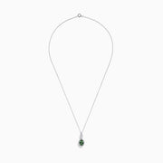 A 14K white gold pendant featuring a round green Tanzanite and diamonds (2.35 TCW) on a delicate chain, displayed on a white background.