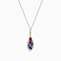 A 14K rose gold chain necklace featuring a multi gemstone and diamond pendant (1.45 TCW).