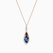 A 14K rose gold chain necklace featuring a multi gemstone and diamond pendant (1.45 TCW).