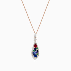 A 14K rose gold chain necklace featuring a multi gemstone and diamond pendant (1.45 TCW).