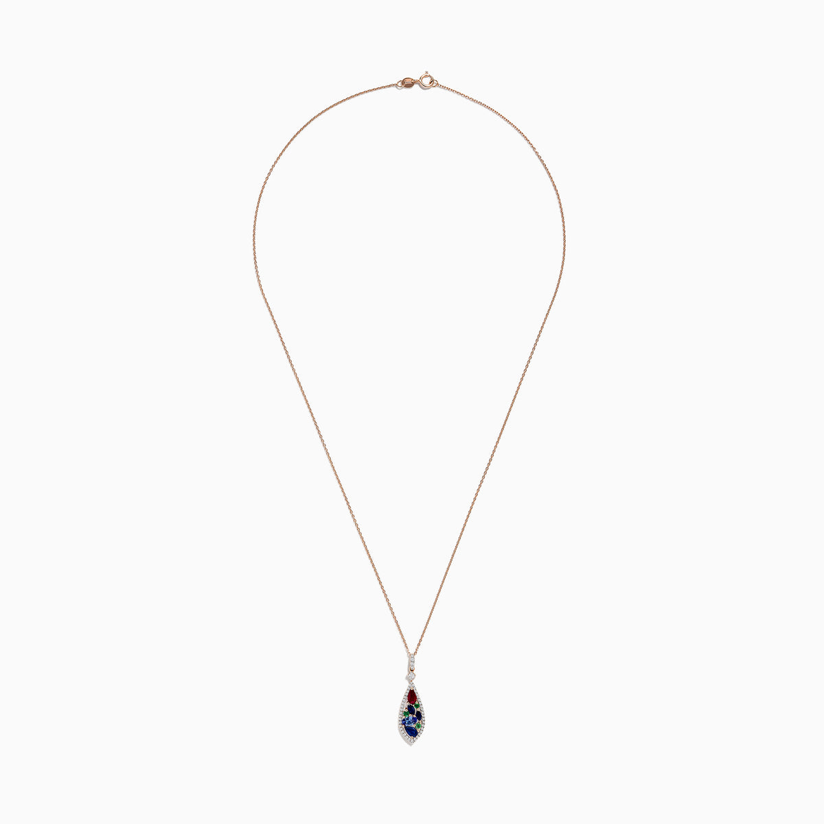 A 14K rose gold chain necklace featuring a multi gemstone and diamond pendant (1.45 TCW).