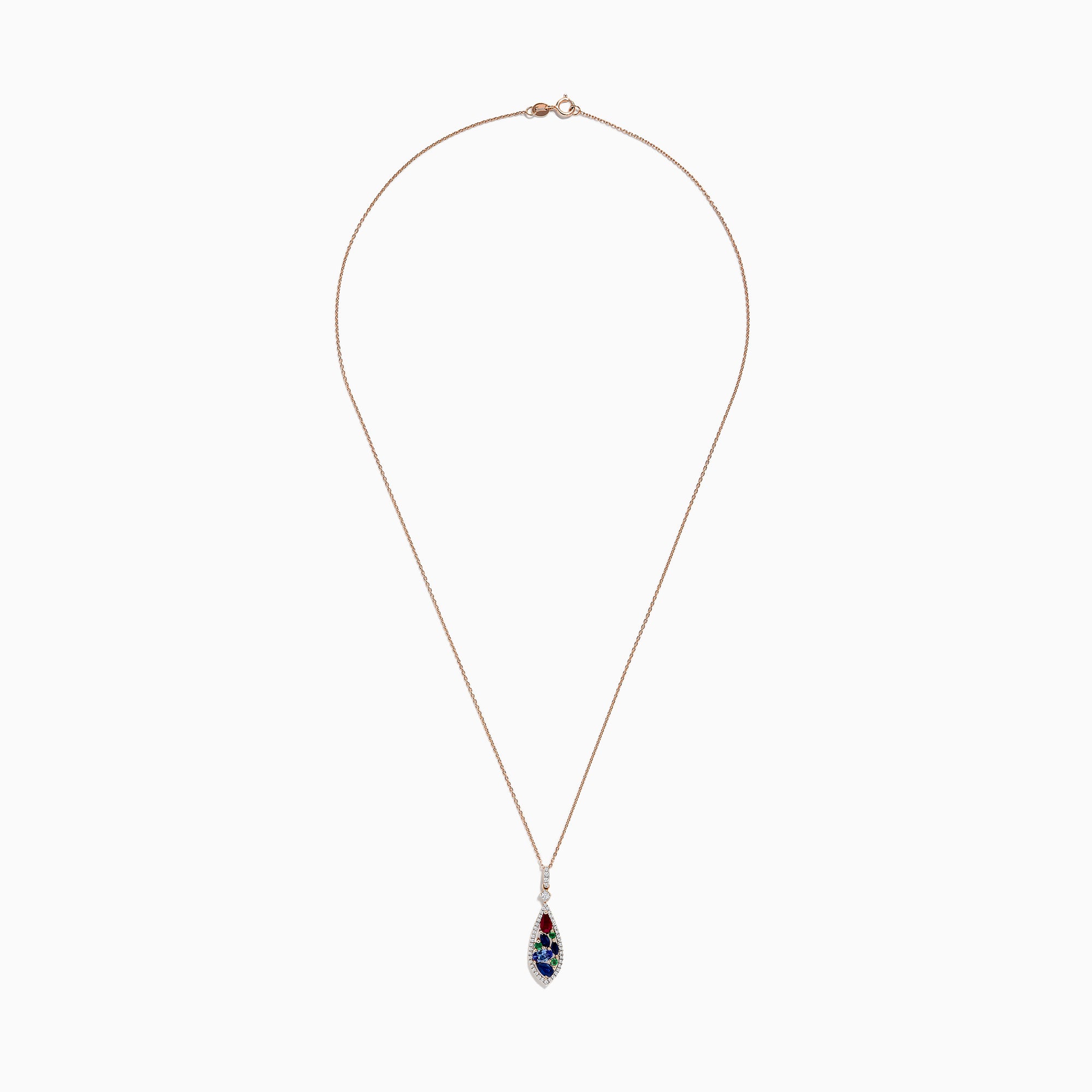 A 14K rose gold chain necklace featuring a multi gemstone and diamond pendant (1.45 TCW).