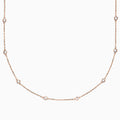 The 14K Rose Gold 18 Diamond Station Necklace features round bezel-set diamonds totaling 0.75 TCW, elegantly arranged and shown on a plain white background.