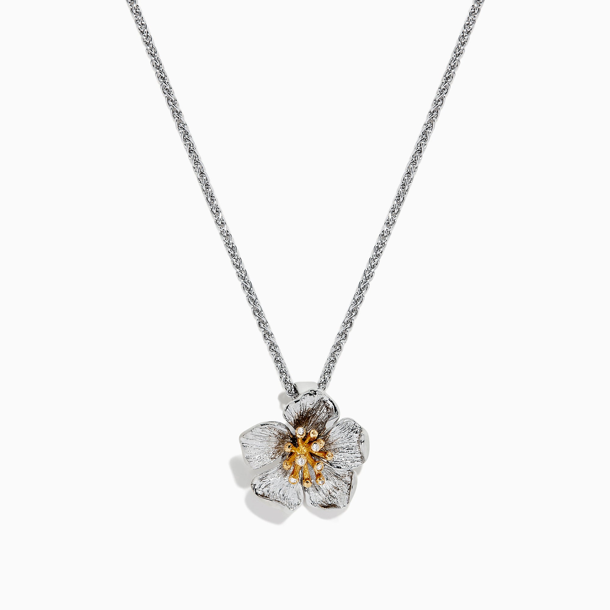 Nature Sterling Silver 18K Gold Diamond Flower Pendant, TCW