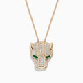 Introducing the Signature 14K Yellow Gold Diamond & Emerald Panther Pendant, 3.23 TCW—featuring a panther head set with sparkling diamond accents and vivid emerald gemstones for the eyes.