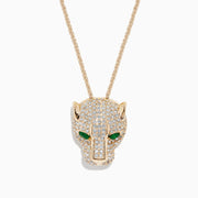 Introducing the Signature 14K Yellow Gold Diamond & Emerald Panther Pendant, 3.23 TCW—featuring a panther head set with sparkling diamond accents and vivid emerald gemstones for the eyes.