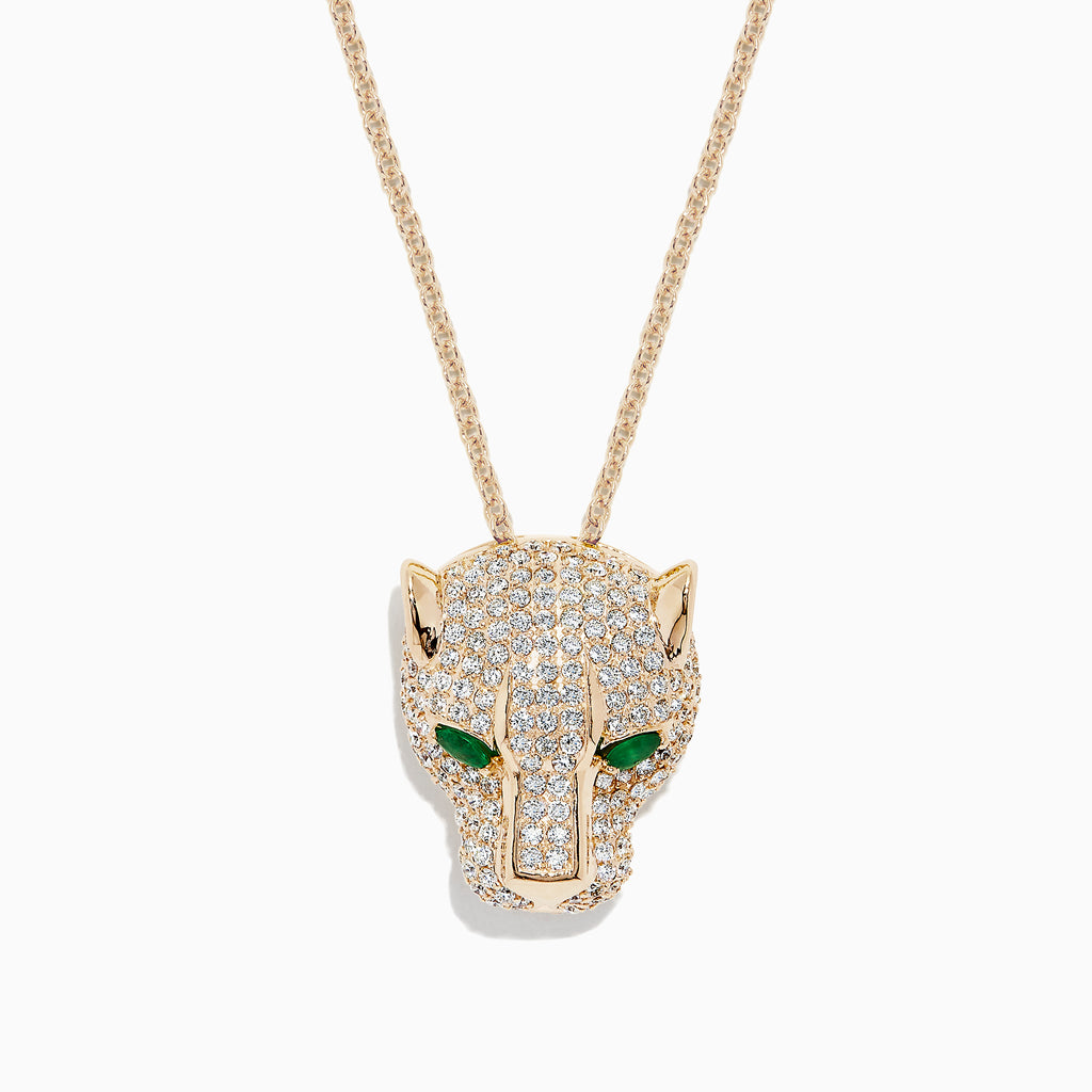 Effy Signature 14K Yellow Gold Diamond & Emerald Panther Pendant, 3.23 TCW