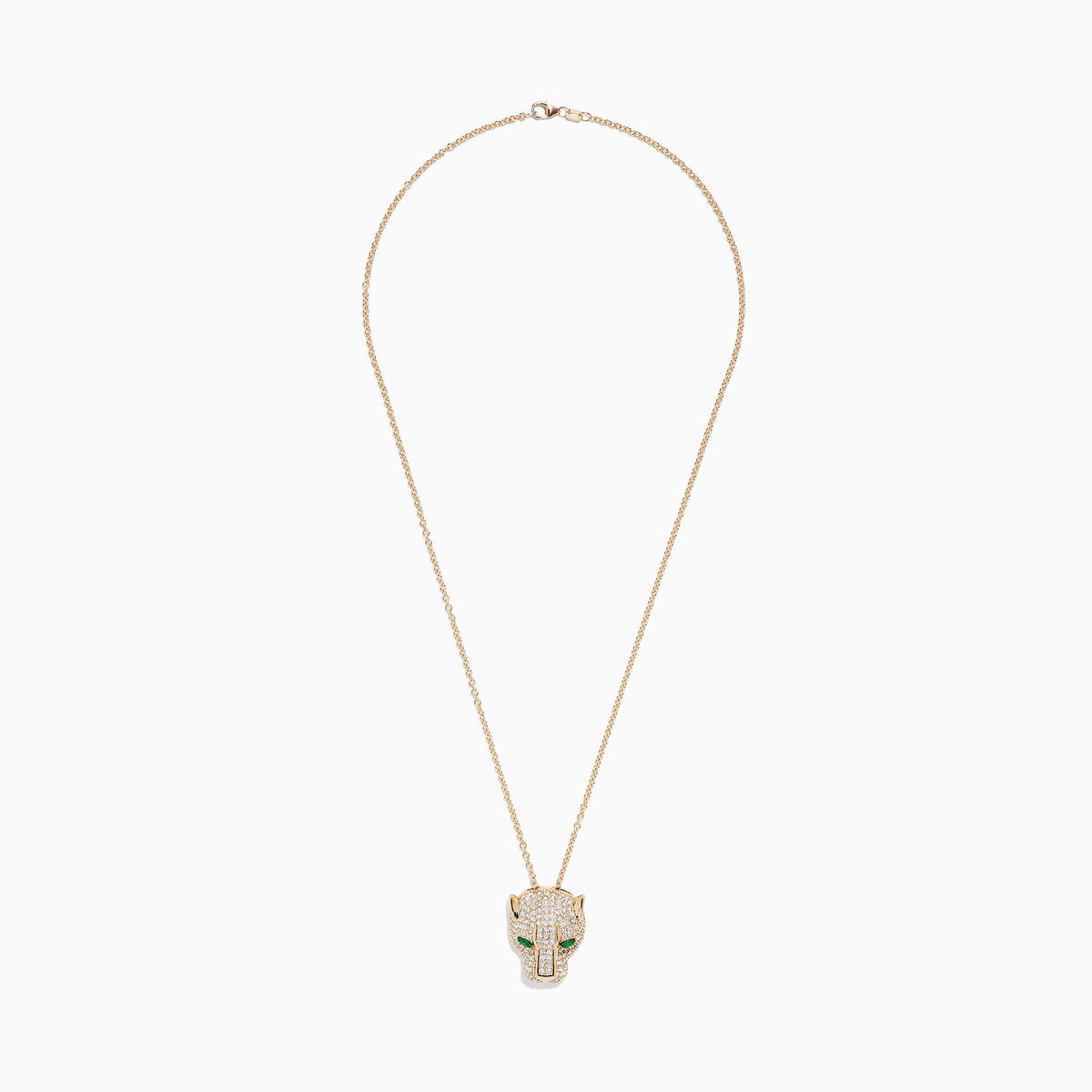 Introducing the Signature 14K Yellow Gold Diamond & Emerald Panther Pendant, 3.23 TCW—featuring a panther head set with sparkling diamond accents and vivid emerald gemstones for the eyes.