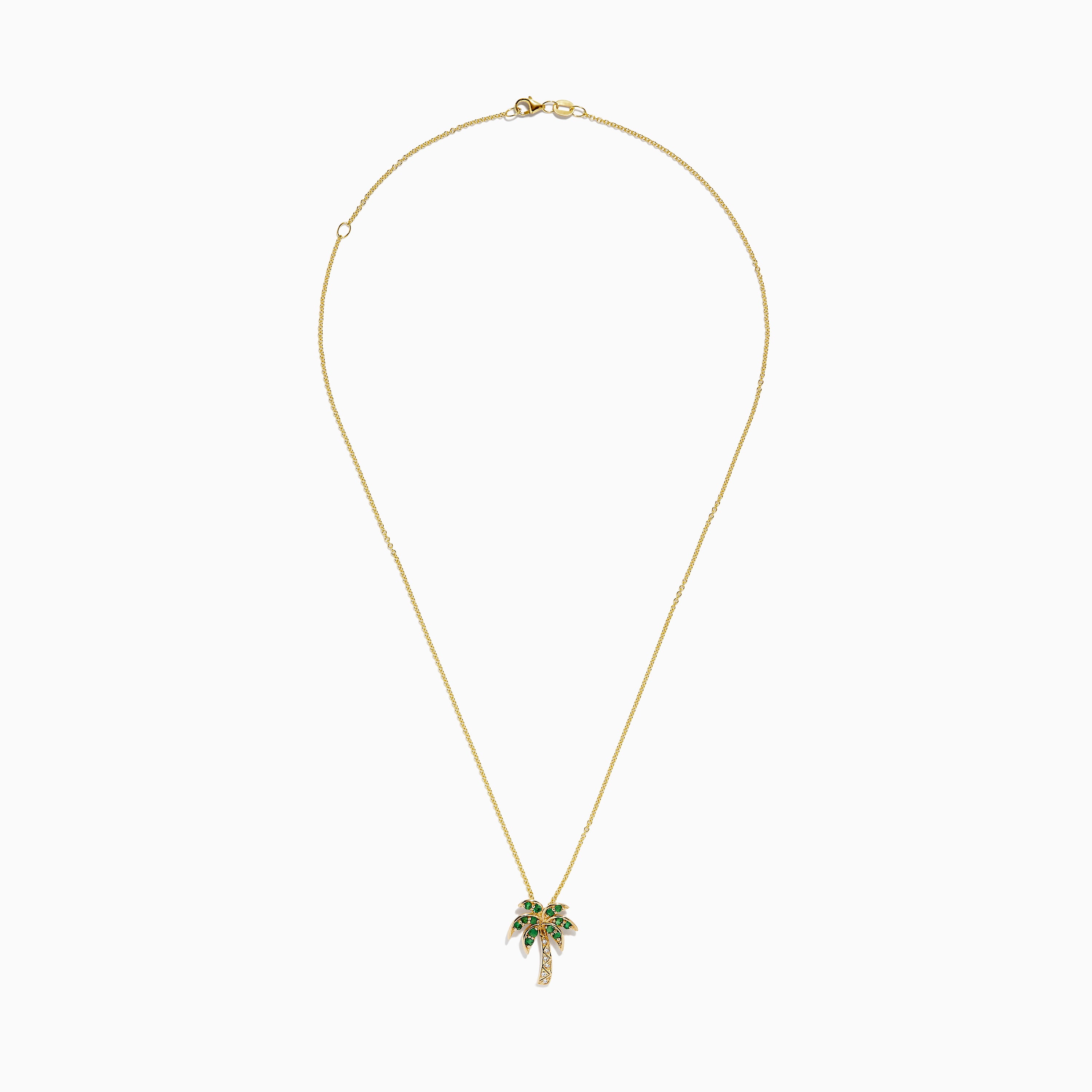 Effy Novelty 14K Yellow Gold Emerald and Diamond Palm Tree Pendant