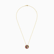 A 14K gold necklace featuring the Watercolors pendant with a starfish design, adorned with multi sapphire gemstones and sparkling diamonds for an elegant look.