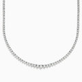 The 14K White Gold Diamond Tennis Necklace 2.94 TCW features a row of round diamonds set closely together in a delicate, elegant design.
