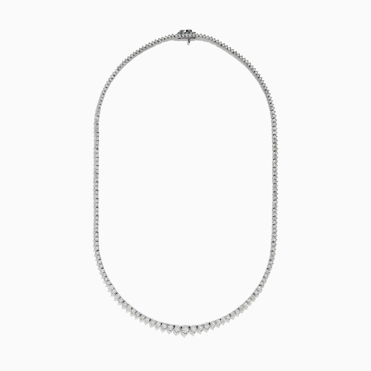The 14K White Gold Diamond Tennis Necklace 2.94 TCW features a row of round diamonds set closely together in a delicate, elegant design.
