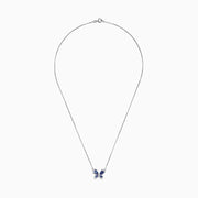 The Nahla Siri 14K White Gold Tanzanite and Diamond Butterfly Necklace (1.24 TCW) features a butterfly pendant with tanzanite-blue gemstone wings and diamond accents, shown against a white background.