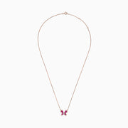 The Nature 14K Rose Gold Ruby and Diamond Butterfly Necklace, 1.62 TCW, from Effy features a butterfly-shaped pendant with rubies and diamonds on a delicate gold chain, displayed against a plain white background.