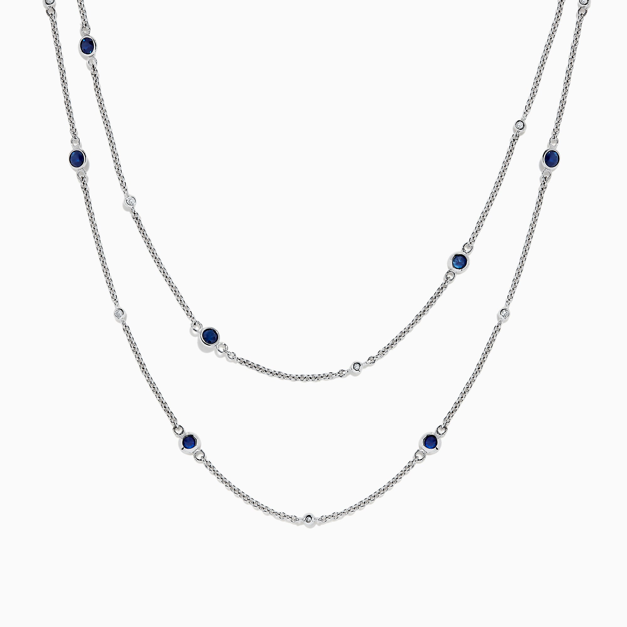 Effy 14K White Gold Sapphire and Diamond Station Necklace, 2.43 TCW