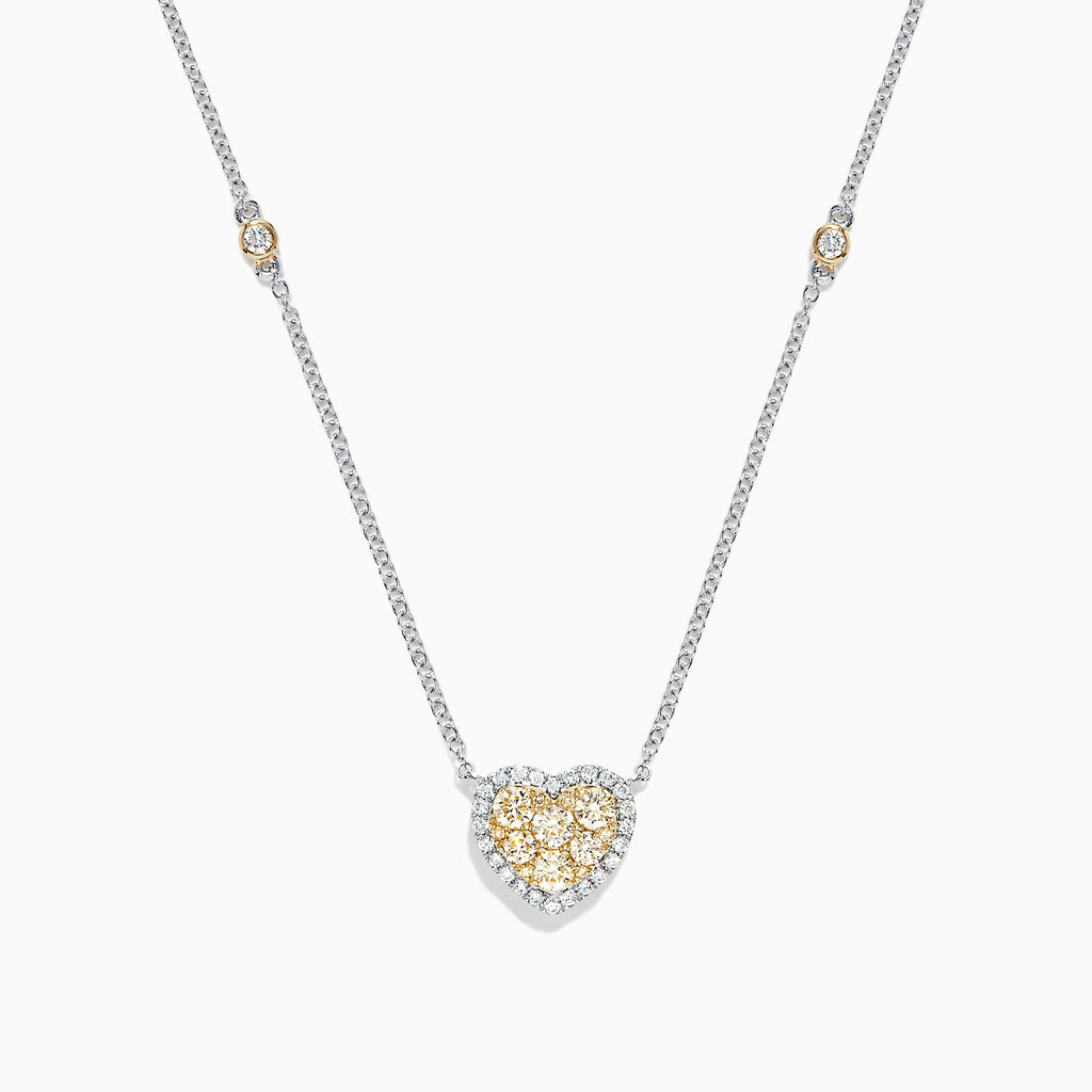 Effy Canare 14K Two Tone Gold Yellow and White Diamond Heart Necklace, 0.71 TCW