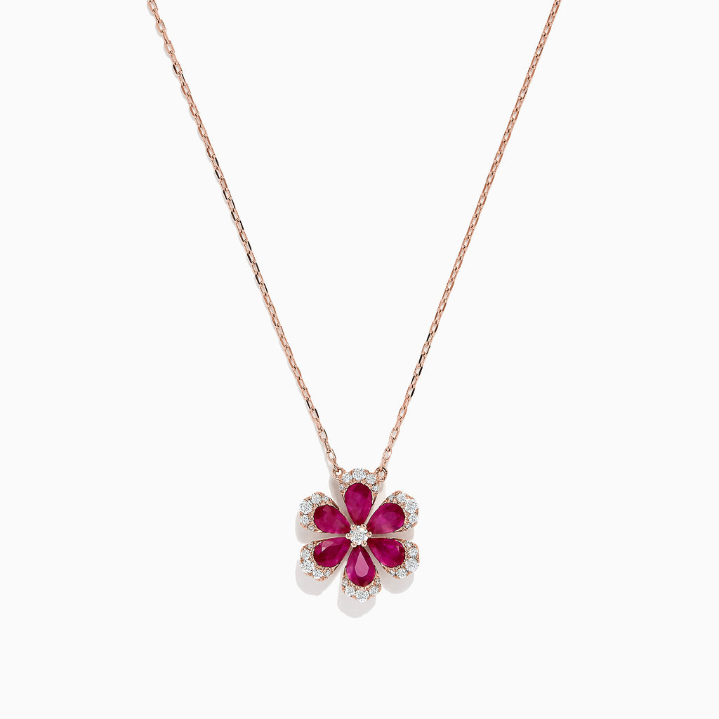 Effy Nature 14K Rose Gold Ruby and Diamond Flower Necklace, 1.91 TCW ...